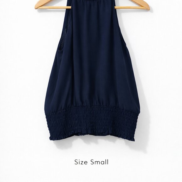 INC International Concepts Blue Halter Top Small Smocked Waist Flowy Blouse Chic - Picture 2 of 9